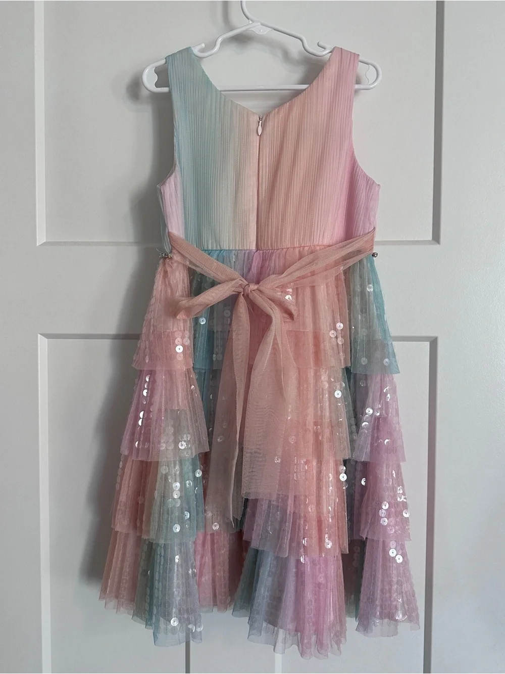 Kids Pastel Rainbow Sequin Layered Dress